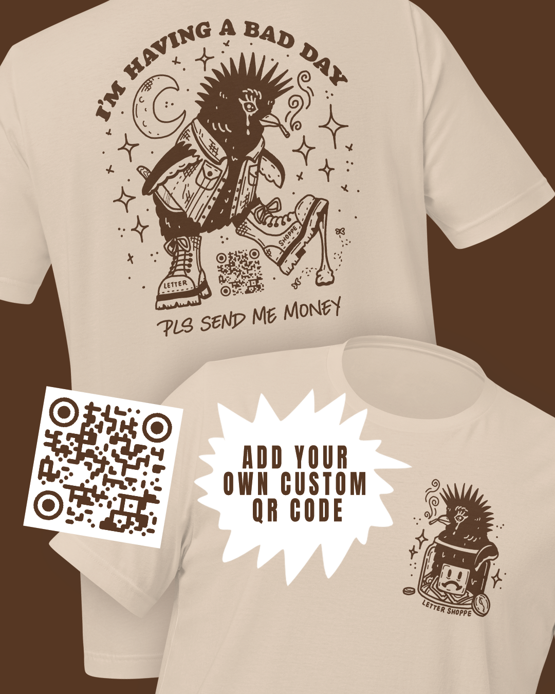 Pesto the Punk Rock Penguin - Custom QR Code Cotton Tee