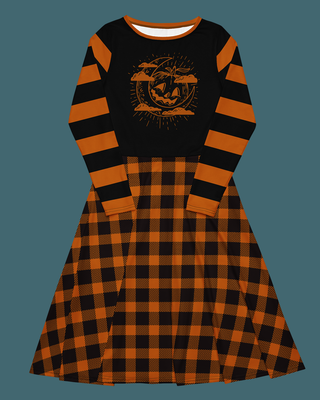 Vintage Pumpkin Long Sleeve Midi Dress