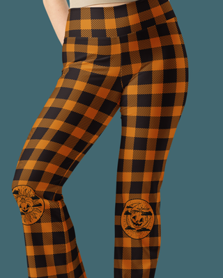 Vintage Pumpkin Plaid Flare Leggings