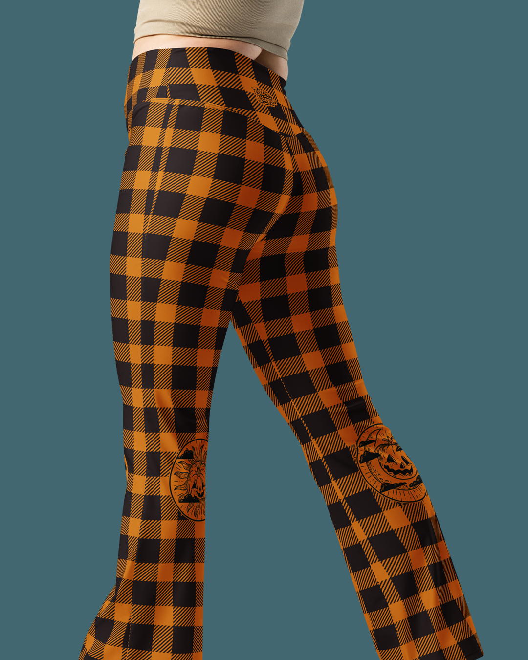 Vintage Pumpkin Plaid Flare Leggings