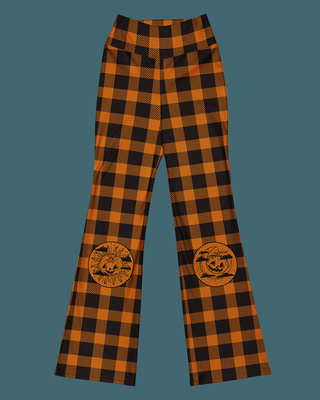 Vintage Pumpkin Plaid Flare Leggings