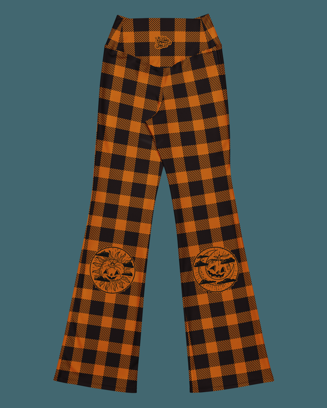 Vintage Pumpkin Plaid Flare Leggings