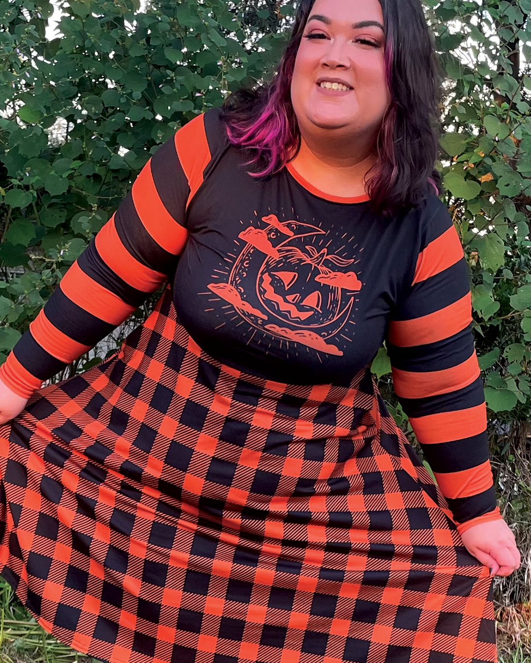 Vintage Pumpkin Long Sleeve Midi Dress