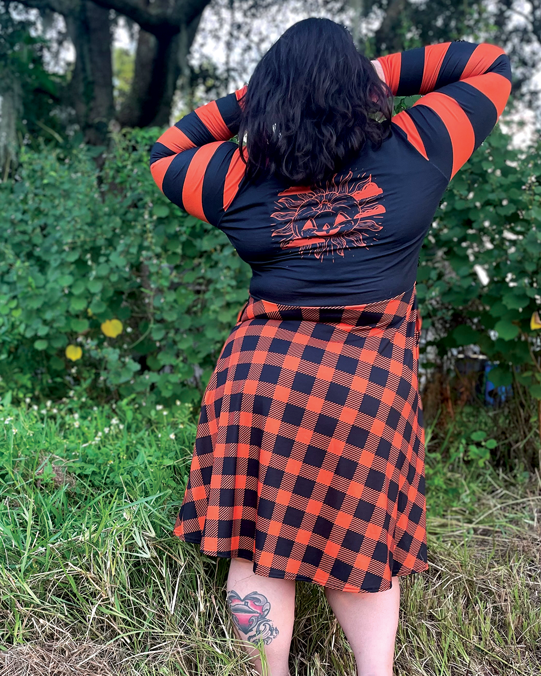 Vintage Pumpkin Long Sleeve Midi Dress