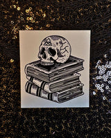 Skull & Stacks: White Vinyl Sticker